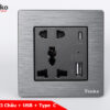 ổ cắm đôi 3 chấu kèm USB + type C