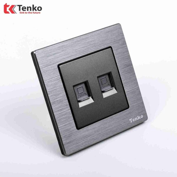 2 Ổ Cắm Mạng Mặt Kim Loại Xám Xước Tenko TK-F71B-52