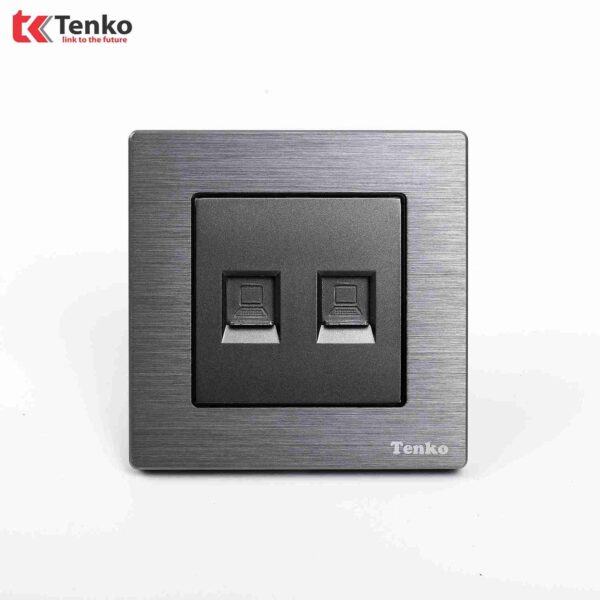 2 Ổ Cắm Mạng Mặt Kim Loại Xám Xước Tenko TK-F71B-52