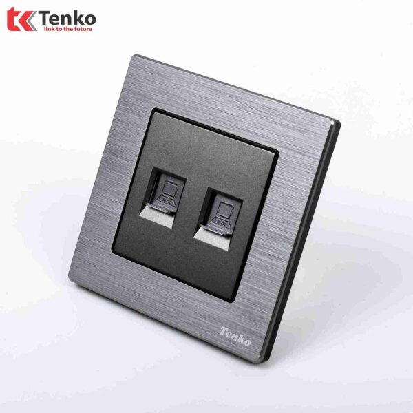2 Ổ Cắm Mạng Mặt Kim Loại Xám Xước Tenko TK-F71B-52
