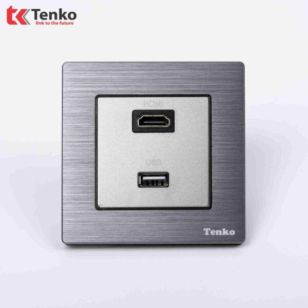 Ổ Cắm HDMI + USB Mặt Nhôm Phay Tenko TK-F71B-76 Xám Xước