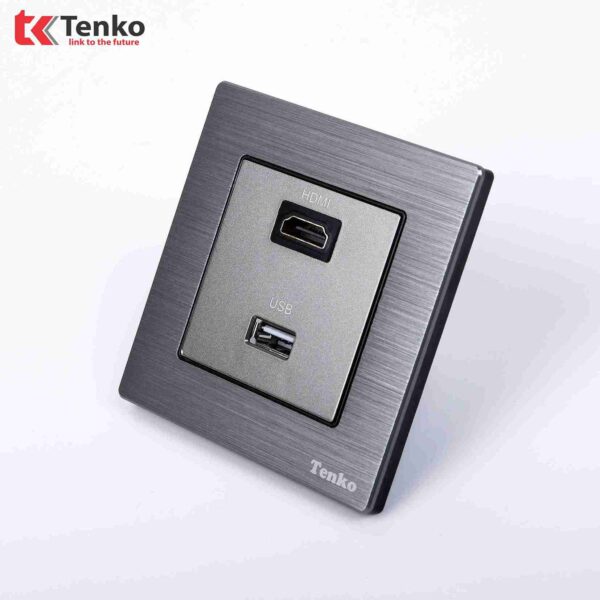 Ổ Cắm HDMI + USB Mặt Nhôm Phay Tenko TK-F71B-76 Xám Xước