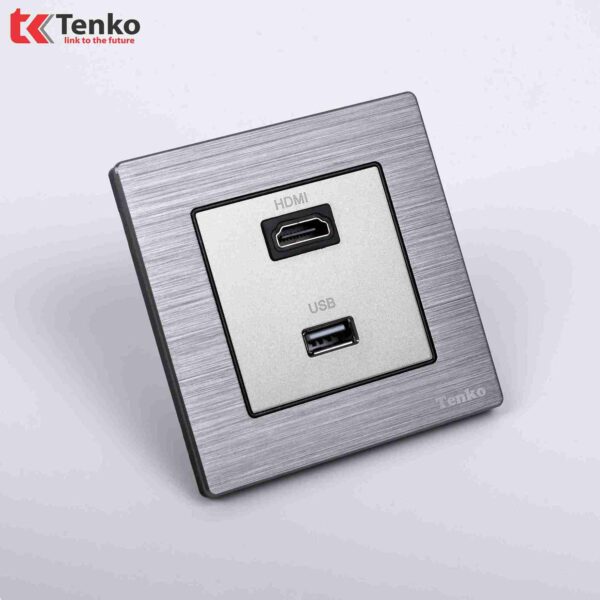 Ổ Cắm HDMI + USB Mặt Nhôm Phay Tenko TK-F71B-76 Xám Xước