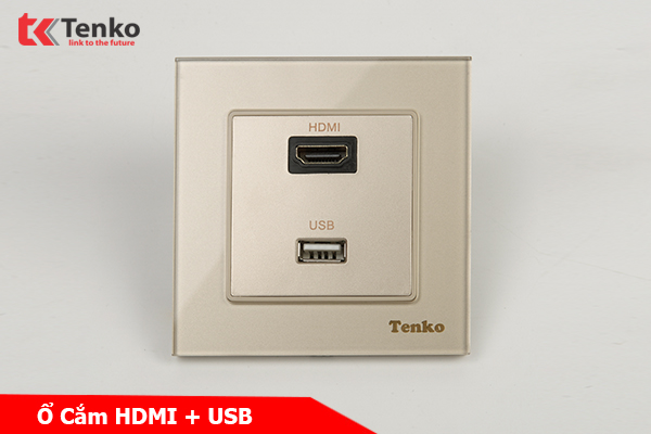 Ổ Cắm HDMI + USB Mặt Kính Cường Lực TK-F71D-76 Vàng
