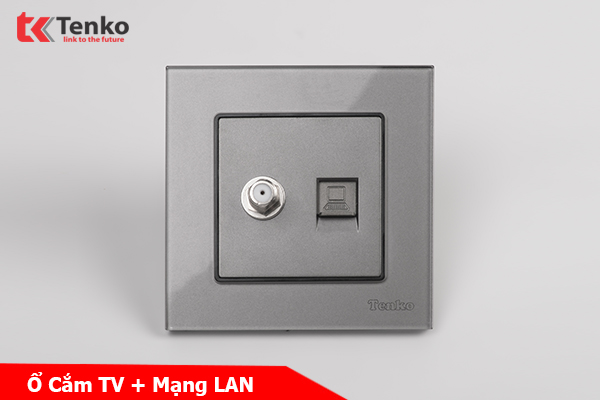 Ổ Cắm Truyền Hình + Ổ Cắm Mạng Mặt Kính Cường Lực Tenko TK-F71D-51 Xám