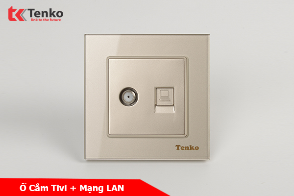 Ổ Cắm Truyền hình + Ổ Cắm Mạng Mặt Kính Cường Lực Tenko TK-F71D-51 Vàng