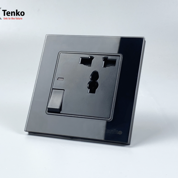Ổ Cắm 3 Chấu Kèm Công Tắc Mặt Kính Cường Lực TK-F71D-27 Đen