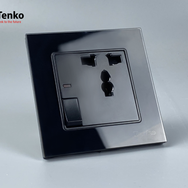 Ổ Cắm 3 Chấu Kèm Công Tắc Mặt Kính Cường Lực TK-F71D-27 Đen