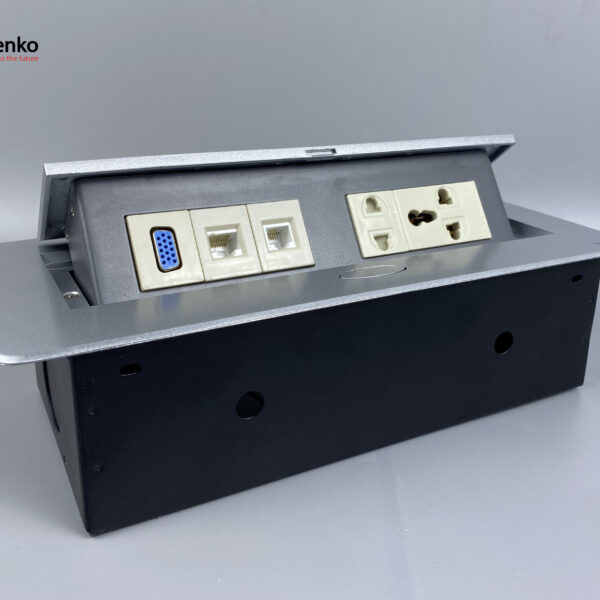 Hộp Ổ Cắm Điện Âm Bàn Họp Desktop Socket Chính hãng TENKO TK-AS05DN Màu Bạc