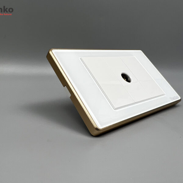 Ổ Cắm TV Âm tường Mặt Kính Cường Lực Trắng Viền Vàng TENKO TK-C18W-071