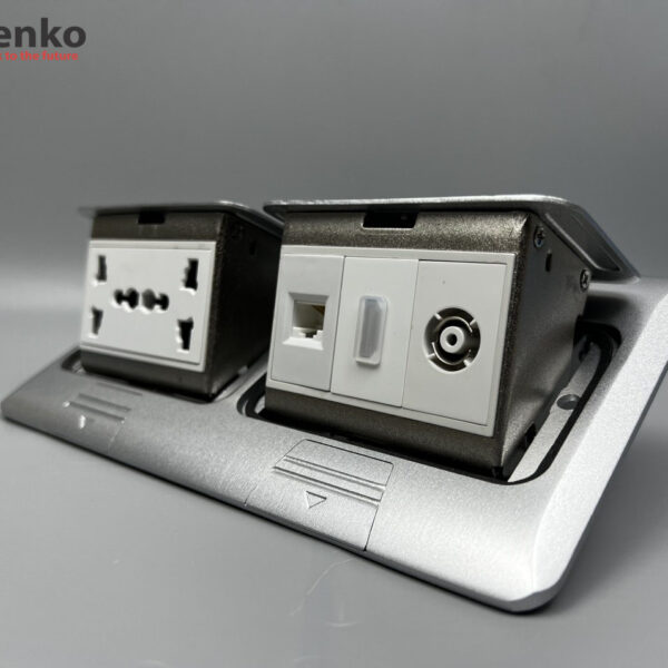 Ổ Cắm Điện Đôi 3 Chấu Âm Sàn Tích Hợp Mạng LAN (RJ45), HDMI, TV Chính Hãng Tenko TK-J04-01