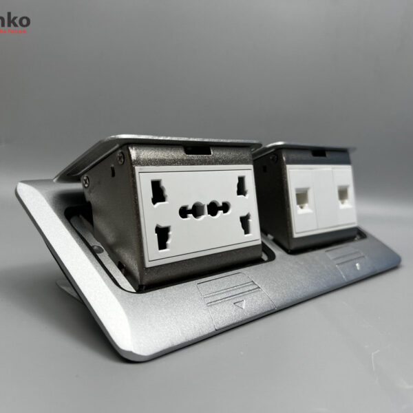 Ổ Cắm Điện Đôi 3 Chấu Âm Sàn Kèm 2 Ổ Mạng LAN (RJ45) Chính Hãng Tenko TK-J04-02