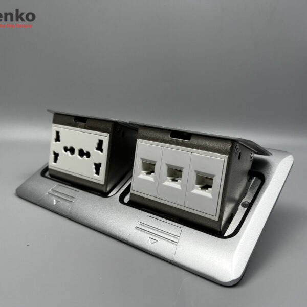 Ổ Cắm Điện Đôi 3 Chấu Âm Sàn Tích Hợp 3 Ổ Mạng LAN (RJ45) Chính Hãng Tenko TK-J04-03
