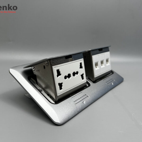 Ổ Cắm Điện Đôi 3 Chấu Âm Sàn Tích Hợp 3 Ổ Mạng LAN (RJ45) Chính Hãng Tenko TK-J04-03