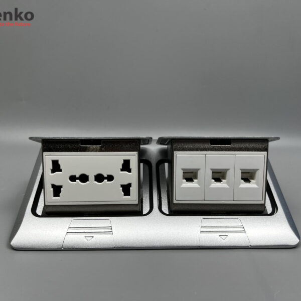 Ổ Cắm Điện Đôi 3 Chấu Âm Sàn Tích Hợp 3 Ổ Mạng LAN (RJ45) Chính Hãng Tenko TK-J04-03
