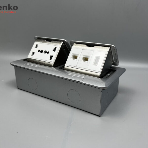 Ổ Cắm Điện Đôi 3 Chấu Âm Sàn Kèm 2 Ổ LAN (RJ45), 1 HDMI Chính Hãng Tenko TK-J04-04