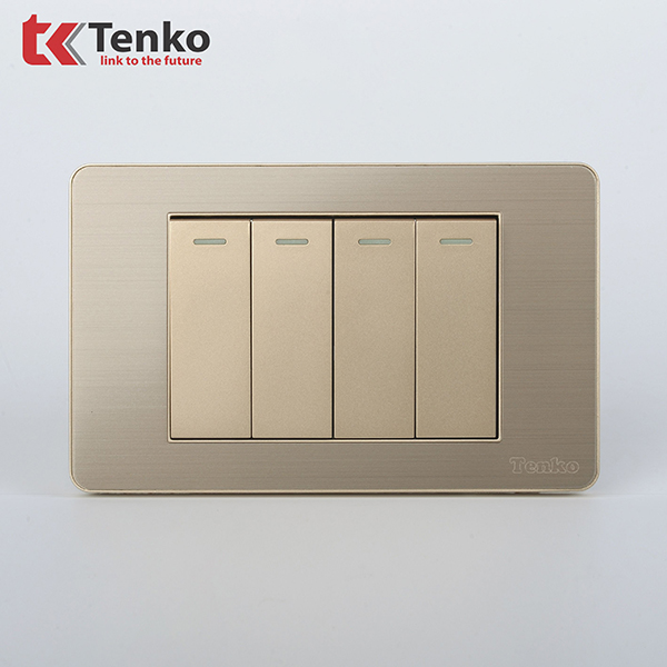 Công Tắc 4 Nút Màu Vàng Mặt Hợp Kim 1 Chiều Và 2 Chiều Chính hãng Tenko TK-C7G-04