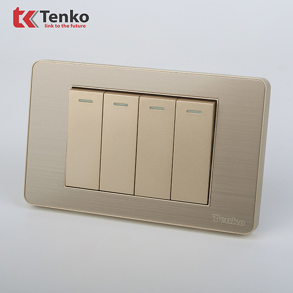 Công Tắc 4 Nút Màu Vàng Mặt Hợp Kim 1 Chiều Và 2 Chiều Chính hãng Tenko TK-C7G-04
