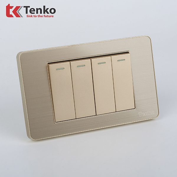 Công Tắc 4 Nút Màu Vàng Mặt Hợp Kim 1 Chiều Và 2 Chiều Chính hãng Tenko TK-C7G-04