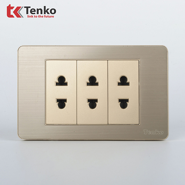 Ổ Cắm Điện Đôi Màu Vàng 2 Chấu Âm Tường Mặt Hợp Kim Tenko TK-C7G-020