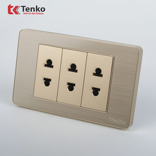 Ổ Cắm Điện Đôi Màu Vàng 2 Chấu Âm Tường Mặt Hợp Kim Tenko TK-C7G-020