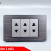 Bộ 3 ổ cắm 2 chấu mặt hợp kim xám đen Tenko TK-C7-020