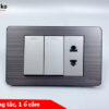 Bộ 2 công tắc, 1 ổ cắm mặt hợp kim đen xám Tenko TK-C7-027
