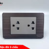 Ổ cắm đôi 3 chấu mặt hợp kim đen xám Tenko TK-C7-044