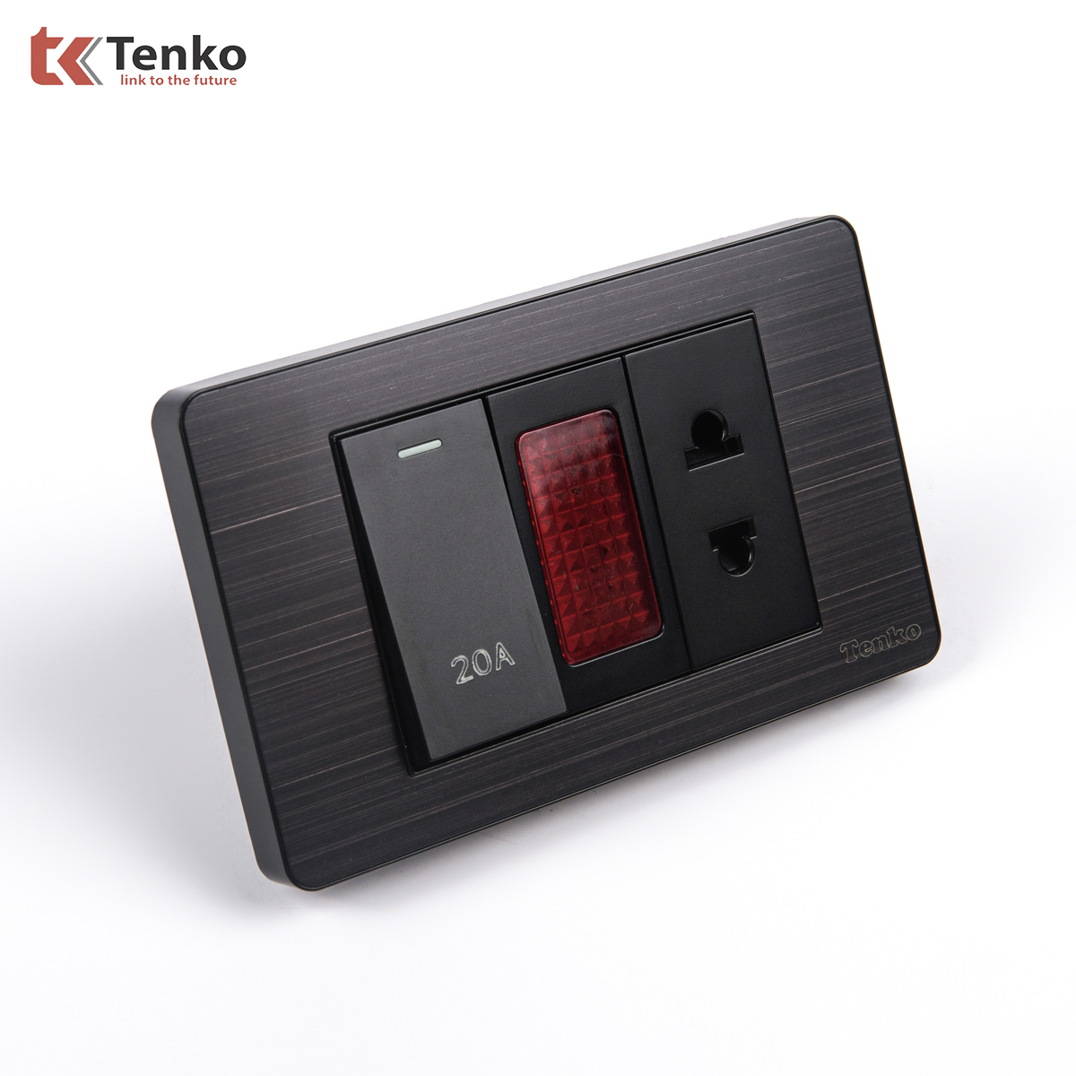 Ổ Cắm Và Công Tắc Điện 20A Công Suất Cao Âm Tường Mặt Kim Loại Đen Xám Tenko TK-C7G-080