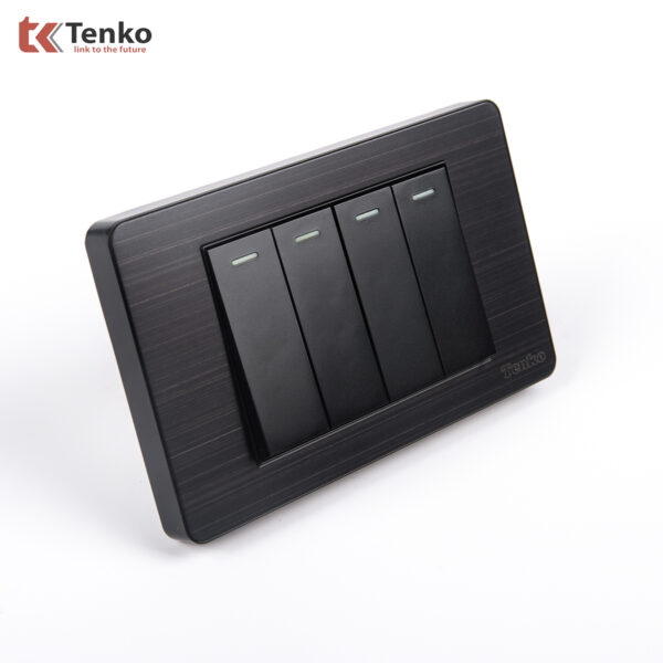 Công Tắc 4 Nút Màu Đen Xám Mặt Hợp Kim Tenko TK-C7G-04