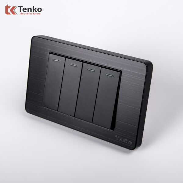 Công Tắc 4 Nút Màu Đen Xám Mặt Hợp Kim Tenko TK-C7G-04