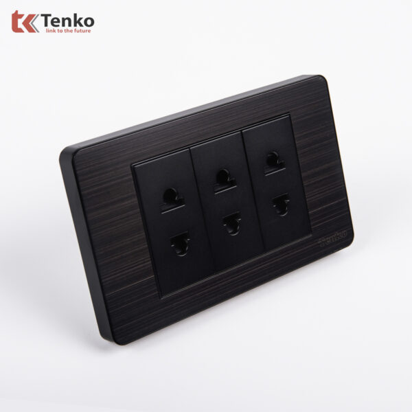 Ổ Cắm Điện Đôi Màu Đen Xám 2 Chấu Âm Tường Mặt Hợp Kim Tenko TK-C7G-020