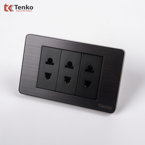 Ổ Cắm Điện Đôi Màu Đen Xám 2 Chấu Âm Tường Mặt Hợp Kim Tenko TK-C7G-020