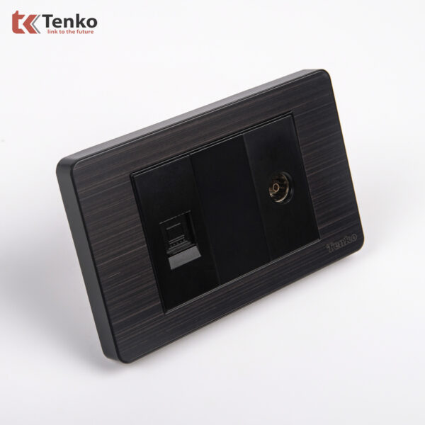 Ổ Cắm Cáp Đồng Trục Và Mạng LAN Âm Tường Mặt Hợp Kim Màu Đen Xám TENKO TK-C7G-075