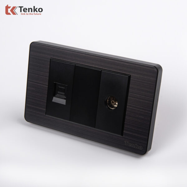 Ổ Cắm Cáp Đồng Trục Và Mạng LAN Âm Tường Mặt Hợp Kim Màu Đen Xám TENKO TK-C7G-075
