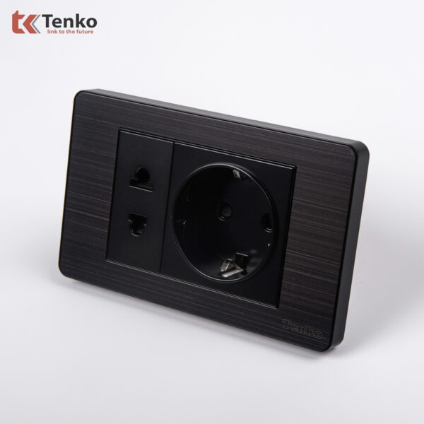 Ổ Cắm Điện 2 Chấu Chuẩn Đức Âm tường Thương Hiệu Nhật Bản Mặt Hợp Kim TENKO TK-C7G-059