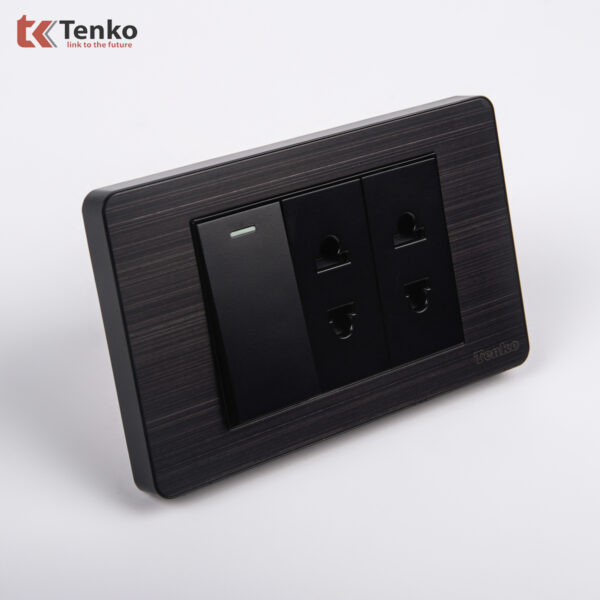 Bộ Công Tắc Ổ Cắm Điện Âm Tường Mặt Kim Loại Bo Viền Màu Đen Xám TENKO TK-C7G-025