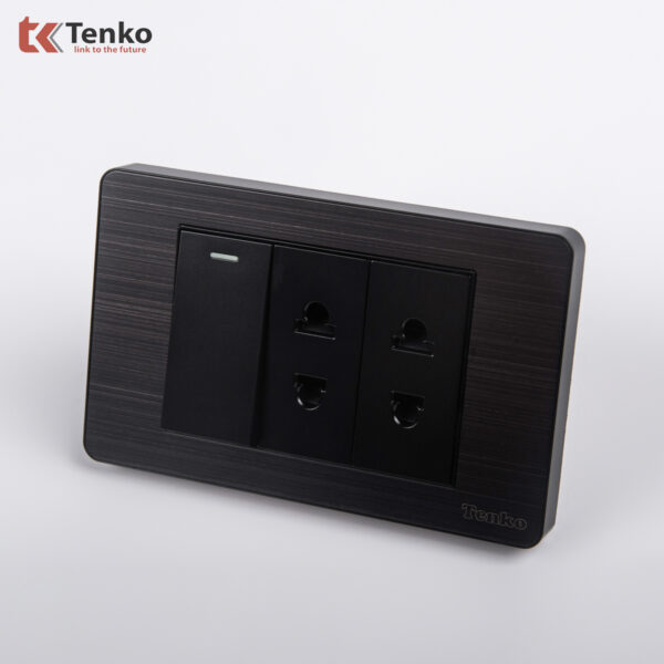 Bộ Công Tắc Ổ Cắm Điện Âm Tường Mặt Kim Loại Bo Viền Màu Đen Xám TENKO TK-C7G-025