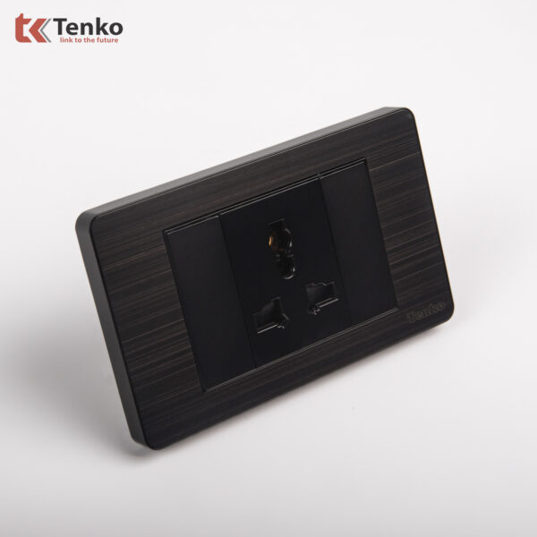 Ổ Cắm 3 Chấu Đa Năng Cao Cấp Âm Tường Mặt Hợp Kim Đen Xám TENKO TK-C7G-051