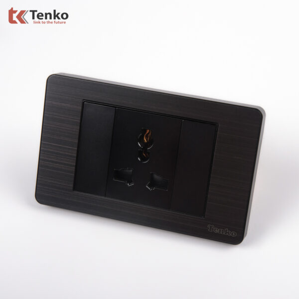 Ổ Cắm 3 Chấu Đa Năng Cao Cấp Âm Tường Mặt Hợp Kim Đen Xám TENKO TK-C7G-051