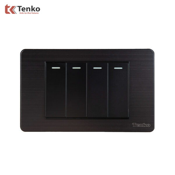 Công Tắc 4 Nút Màu Đen Xám Mặt Hợp Kim Tenko TK-C7G-04