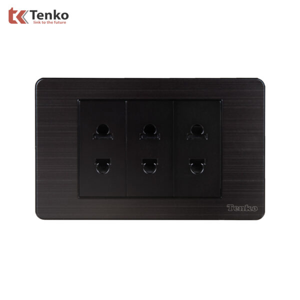 Ổ Cắm Điện Đôi Màu Đen Xám 2 Chấu Âm Tường Mặt Hợp Kim Tenko TK-C7G-020
