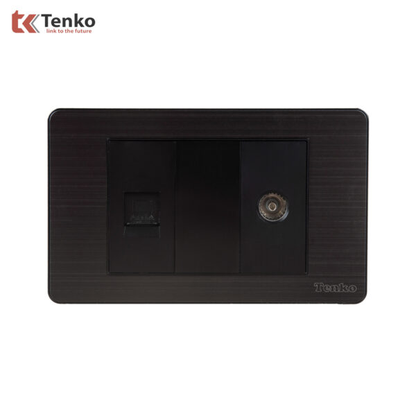 Ổ Cắm Cáp Đồng Trục Và Mạng LAN Âm Tường Mặt Hợp Kim Màu Đen Xám TENKO TK-C7G-075