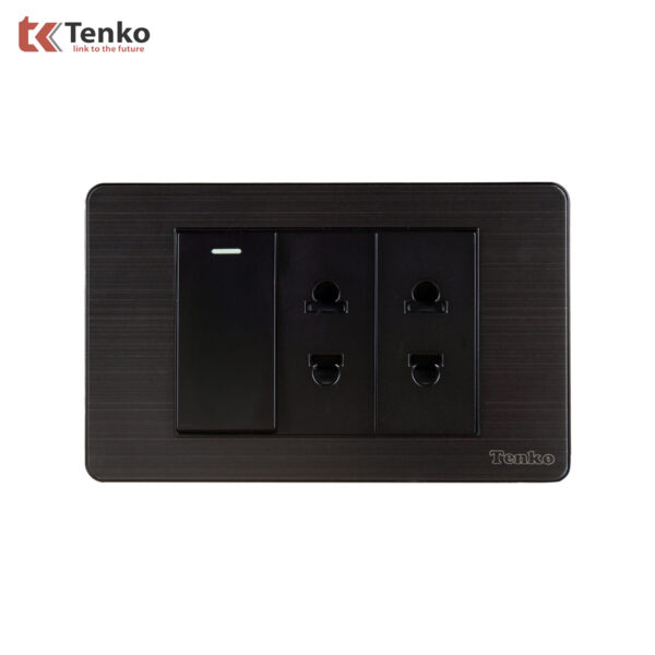 Bộ Công Tắc Ổ Cắm Điện Âm Tường Mặt Kim Loại Bo Viền Màu Đen Xám TENKO TK-C7G-025