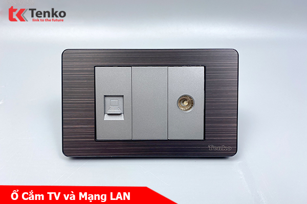 Ổ Cắm Cáp Đồng Trục Và Mạng LAN Âm Tường Mặt Hợp Kim Màu Đen Xám TENKO TK-C7G-075