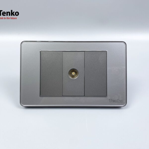Ổ Cắm Tivi Cáp Đồng Trục – Truyền Hình Cáp Âm Tường Mặt PVC Trong Bo Viền Xám Tenko TK-C9-071