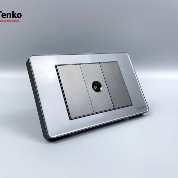 Ổ Cắm Tivi Cáp Đồng Trục – Truyền Hình Cáp Âm Tường Mặt PVC Trong Bo Viền Xám Tenko TK-C9-071