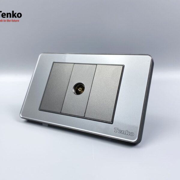 Ổ Cắm Tivi Cáp Đồng Trục – Truyền Hình Cáp Âm Tường Mặt PVC Trong Bo Viền Xám Tenko TK-C9-071