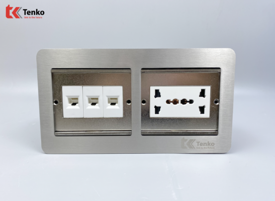 Ổ Cắm Điện Đôi 3 Chấu Âm Sàn Tích Hợp 3 Ổ LAN Mạng (RJ45) Chính Hãng Tenko TK-DS-211S07