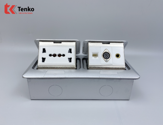 Ổ Cắm Điện Đôi 3 Chấu Âm Sàn Kèm Ổ LAN, Cổng MIDI 8PIN, Cổng Âm Thanh Chính Hãng Tenko TK-J04-06
